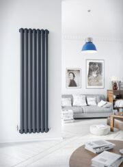 Vertical Max Radiator in Anthracite on white wall
