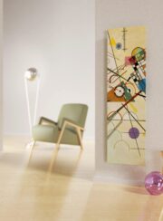 Cordivari Frame Radiator Composition V111 by Kandinksy in Living space with glass vases and chair