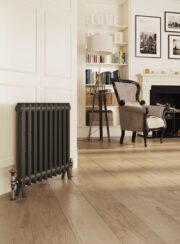 Spartan Traditional cast Iron 2 Column Radiator in Matt Black in Living Room on wooden floor