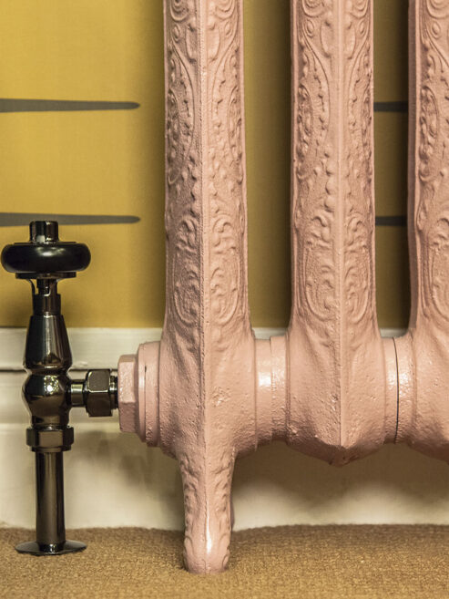 Cast Iron Radiator Rococo I in Farrow and Ball Cinder Rose Foot Detail