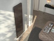 Cordivari Double Rosy Vertical Designer Radiator in Living Room finished in a T17 Acai Matt