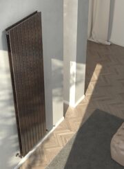 Cordivari Double Rosy Vertical Designer Radiator in Living Room finished in a T17 Acai Matt