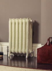 Living Room Rococo III cast iron radiator in Farrow and Ball All White