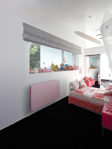Pink colour Play Energy Efficient Radiator in Pink Bedroom