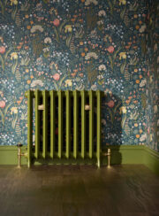 Emmeline II cast iron radiator 670mm high in Farrow and Ball Bancha Green paint colour