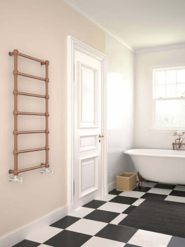 Retro Wall Mounted Ball jointed Towel Rail in Bright Copper Finish in cream bathroom