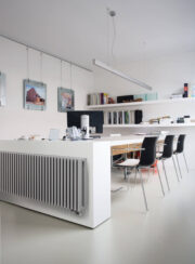 Zana Radiator in RAL 9016 shown in kitchen