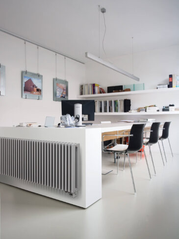 Zana Radiator in RAL 9016 shown in kitchen