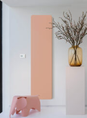 Oni Electric Vertical Designer Flat Panel Radiator in pink with plant and pink elephant