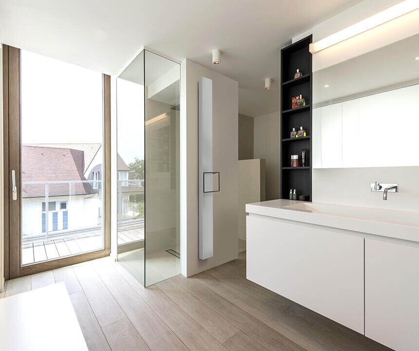 Beams Mono Radiator in bathroom with add on towel rail