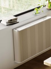 Heating Cooling Designer Fan Coil Cordivari Seven Lines Radiator in White under window