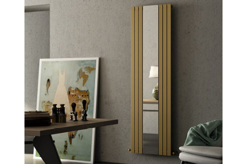 Gold Rosy Vertical Mirror Radiator from Cordivari in Hallway