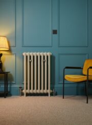Cast Iron Emmeline II Radiator finished in Portland Stone Blue Living Room