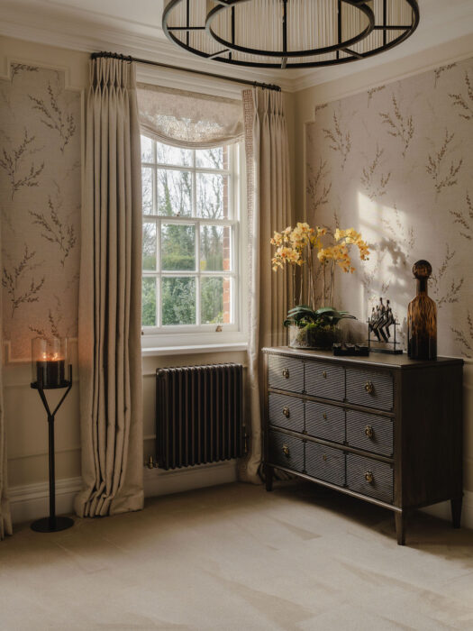 Traditional radiator shown in Victorian bedroom with period features