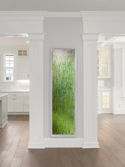 Greenor Spring fan assisted heat pump radiator with green art design in bright kitchen