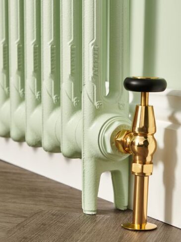 Mercury 2 Column Cast Iron Radiator with Polished Brass Manual Valve and Pipe Cover