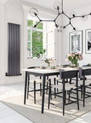 Grey Cordivari Tamara Single Vertical Radiator in Modern Nordic Dining Room