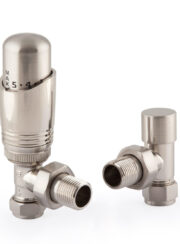 Essential TRV Angle Valve Set in Satin Nickel shown at angle