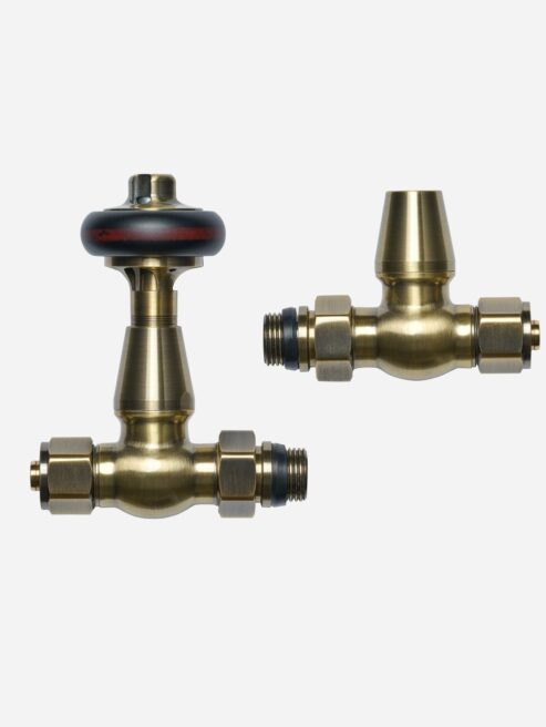 Antique Brass Straight Traditional TRV Thermostatic Radiator Valve Set