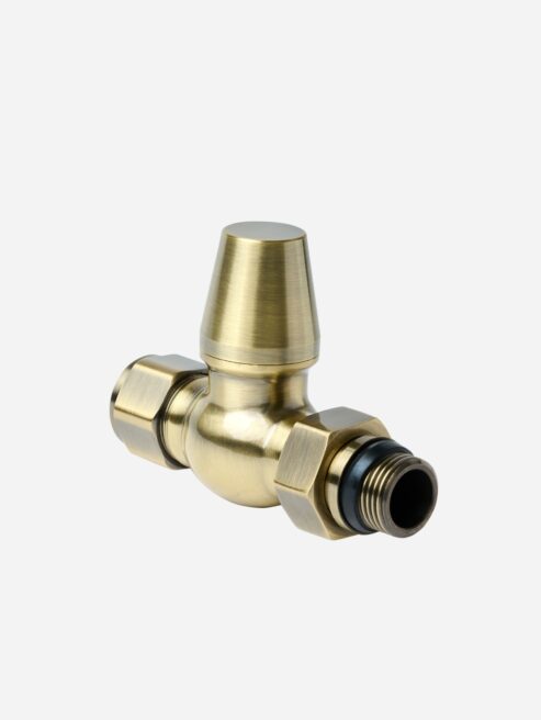 Straight Traditional Thermostatic TRV Lockshield Valve in Antique Brass