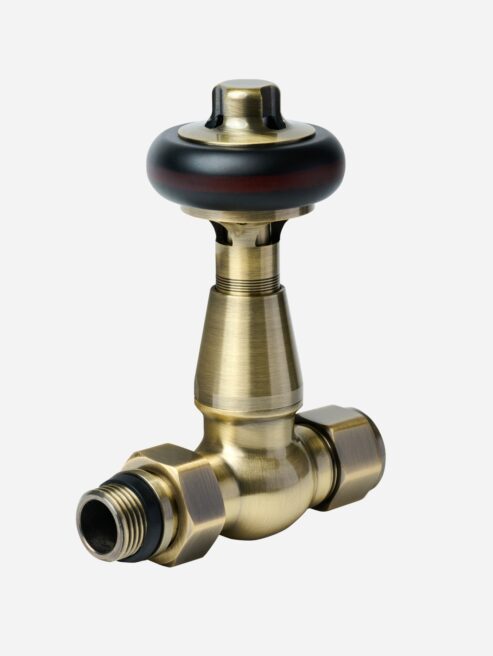 Straight Traditional Thermostatic TRV Wheelhead Valve in Antique Brass