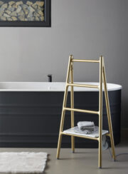 Floor Mounted Scaletta Electric Towel Rail with shelf and bath