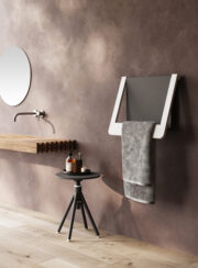 Cordivari Designer Window Towel Rail Radiator Open with towel in fashionable bassthroom