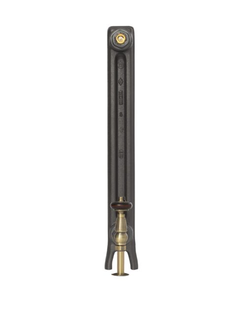 Spartan 2 Column Cast Iron Radiator in Matt Black with Antique Brass Traditional TRV Valves and brass airvent