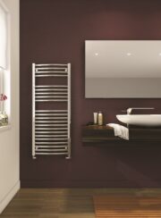 Essential Curved bathroom Towel Rail in chrome dark bathroom wash basin