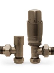 Essential Angled TRV Valve Set in Natural Brass