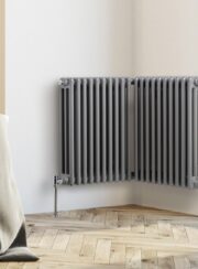 Tuba Column Traditional Steel Radiator in Dark Aluminum Finish with right angle