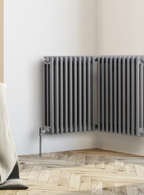 Tuba Column Traditional Steel Radiator in Dark Aluminum Finish with right angle