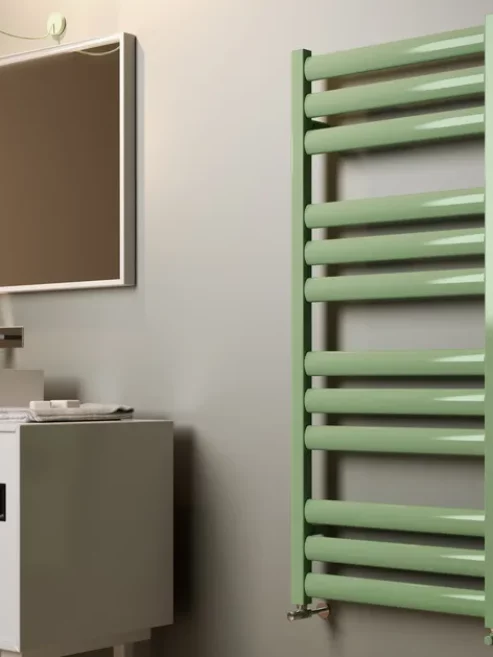 Nausica Bathroom Towel Rail for bathrooms from Cordivari in RAL 6019 Light Green