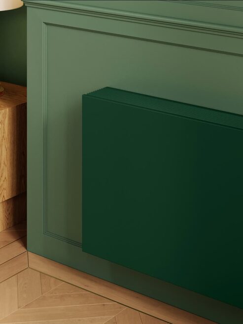 Air source ground source heat pump radiator Jaga Strada Efficiency in RAL6009 English Green Detail