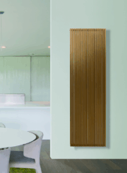 Vasco Carre Vertical Designer Radiator Square Tubes in off white kitchen finished in Orange Brown