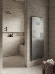 Cortina Silver Vertical Designer Art Radiator outside bathroom