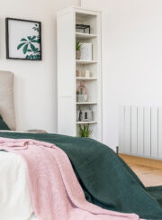 Duoline Smooth Face Aluminum Horizontal Radiator in White finish in Bedroom