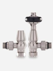 RadCen Traditional Thermostatic TRV Valve Set in Satin Nickel Finish with Black Wooden Control Head