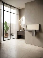 Window Towel Rail in White Sand and Terra in the bathroom